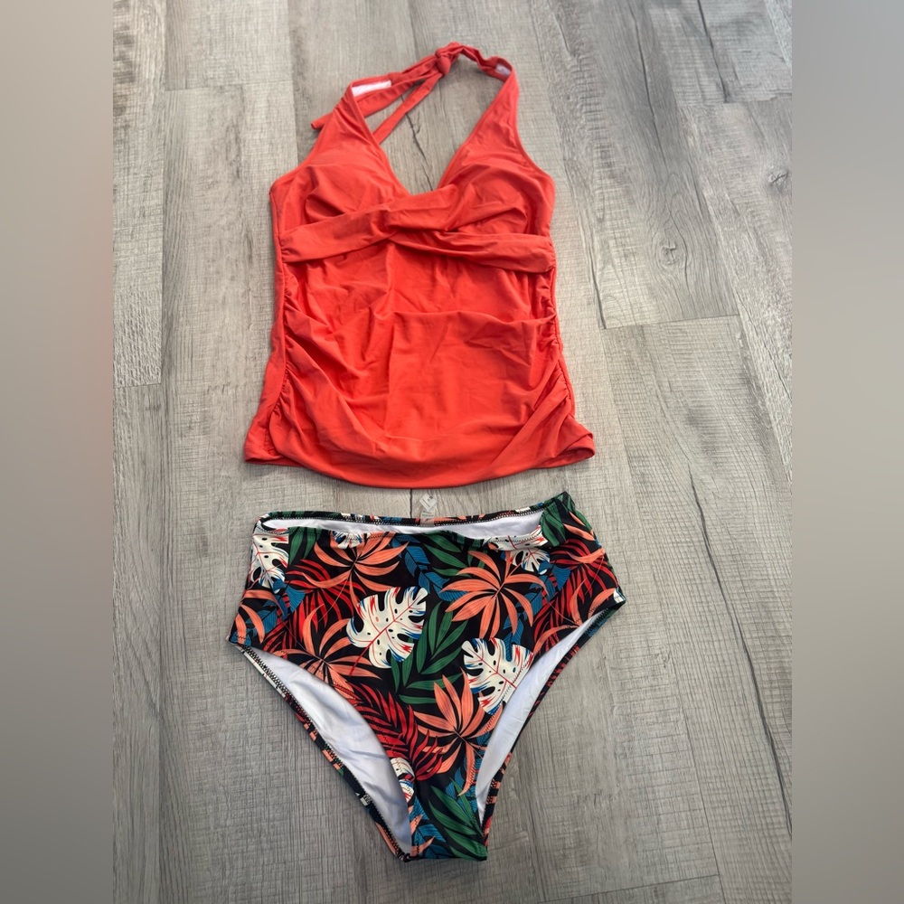 Vibrant Orange Halter Bikini Set